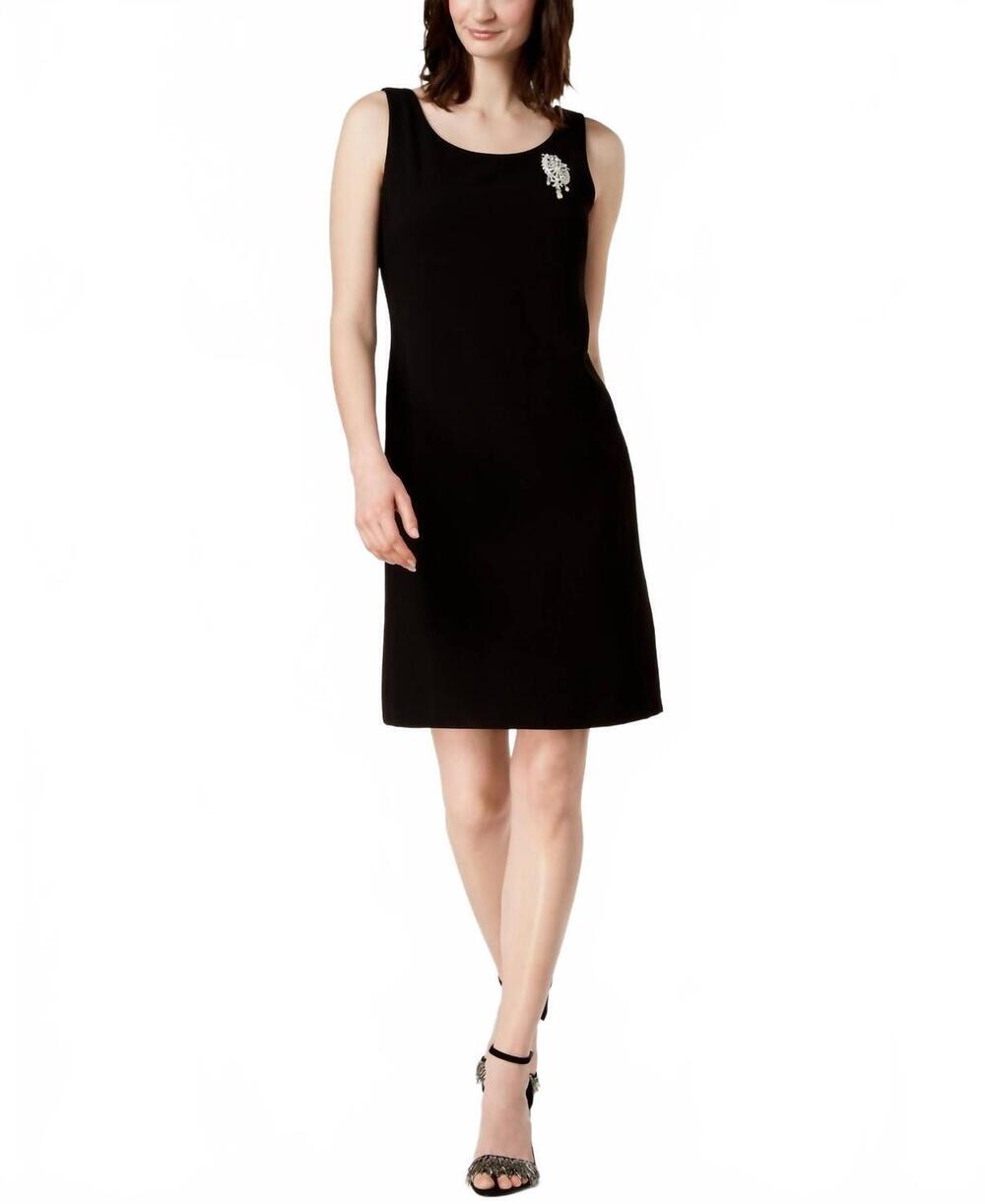NEW MSK women's rhinestone brooch sheath dress in black